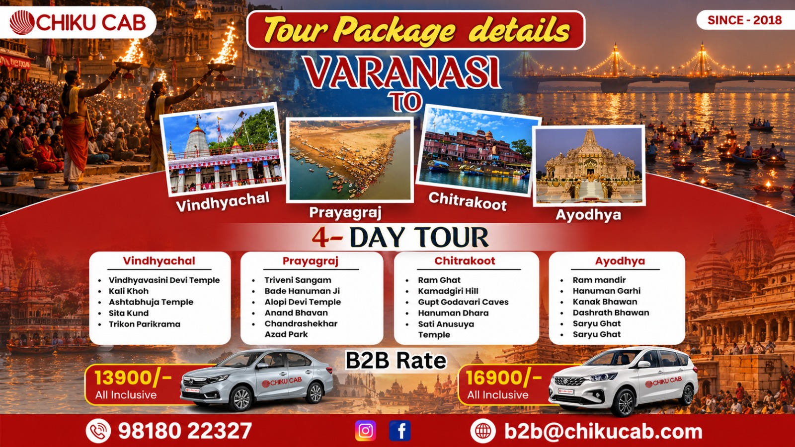 4 Days Tour Pacakage from Varanasi to Vindhyachal --> Prayagraj --> Chitrakoot -->Ayodhya